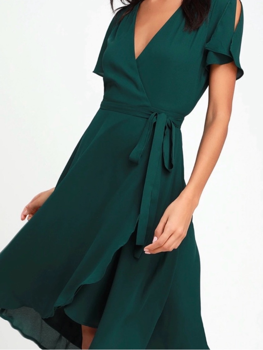 Lulu's Emerald Green High-Low Wrap Dress